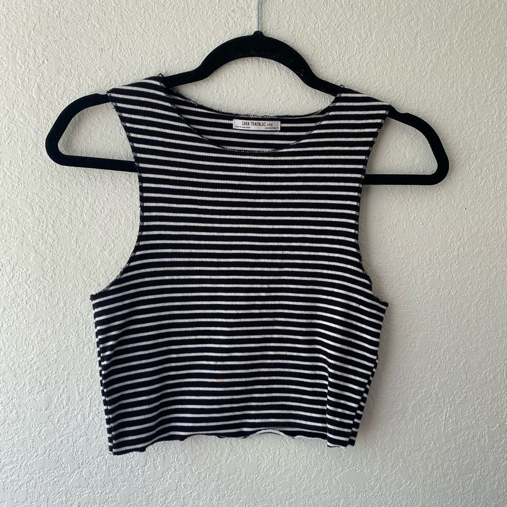 Zara Black & White Striped Crop Tank Top